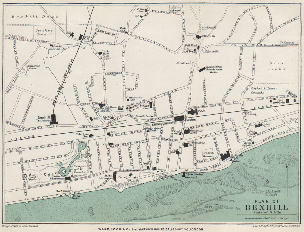 BEXHILL vintage town/city plan. Sussex. WARD LOCK 1911 old antique map chart