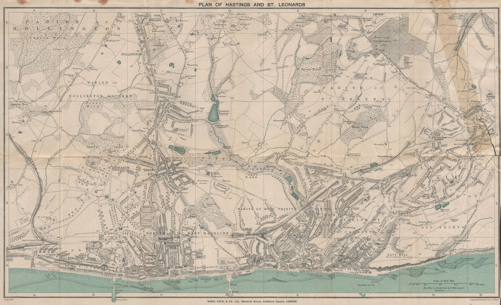 HASTINGS AND ST. LEONARDS vintage town/city plan. Sussex. WARD LOCK 1919 map