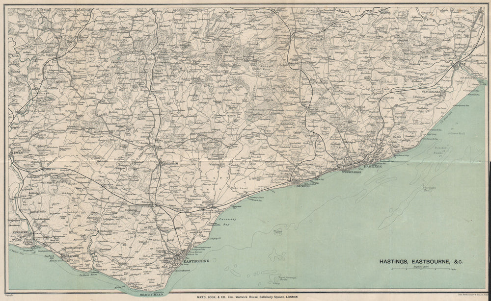 EAST SUSSEX COAST. Hastings Eastbourne Rye Bexhill Beachy Head 1919 old map