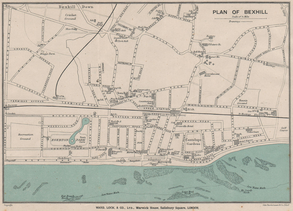 BEXHILL vintage town/city plan. Sussex. WARD LOCK 1919 old antique map chart