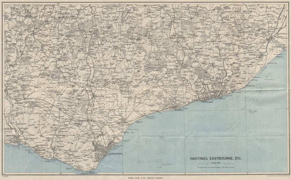 EAST SUSSEX COAST. Hastings Eastbourne Rye Bexhill Beachy Head 1950 old map