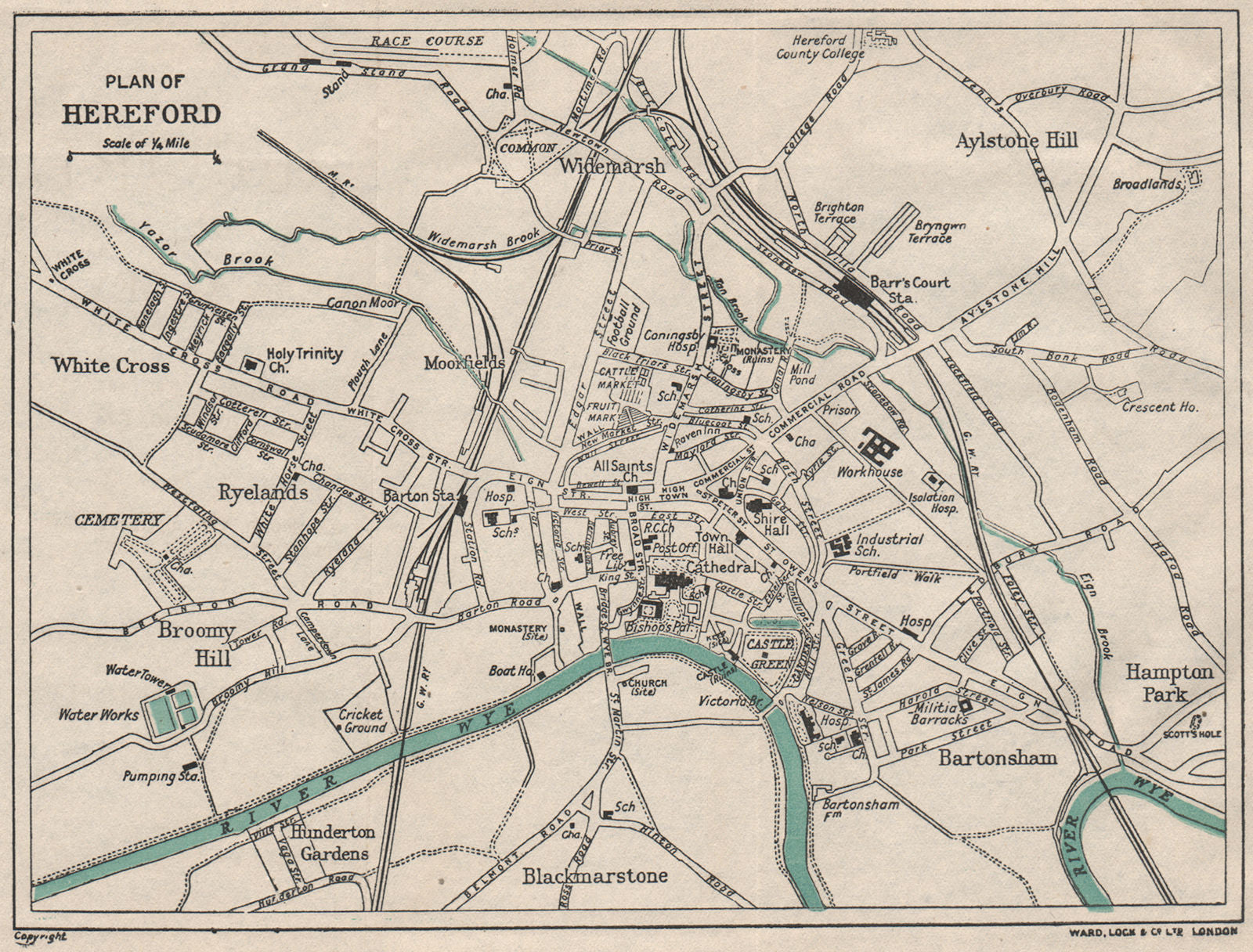 HEREFORD vintage town/city plan. Herefordshire. WARD LOCK 1922 old map ...