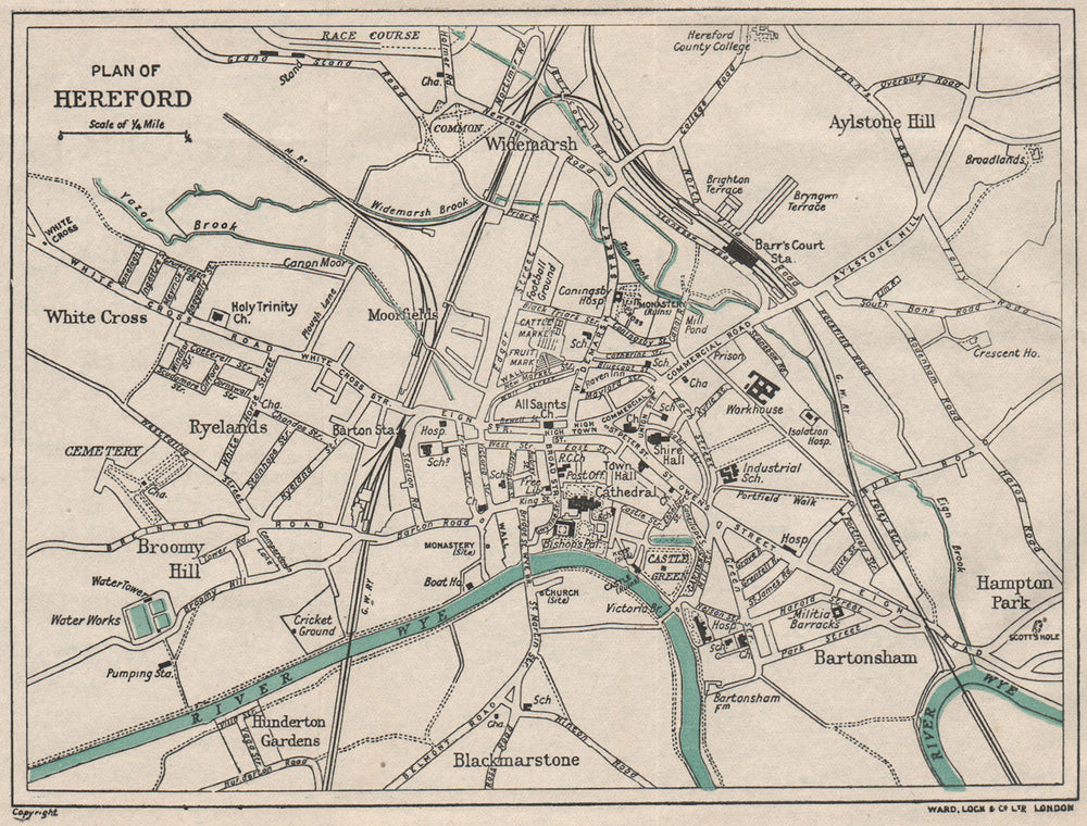 HEREFORD  vintage town/city plan. Herefordshire. WARD LOCK 1922 old map
