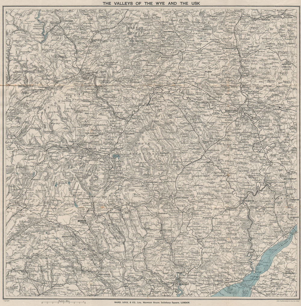 WYE & USK VALLEYS. Newport Monmouth Merthyr Tydfil Hereford Pontypridd 1922 map