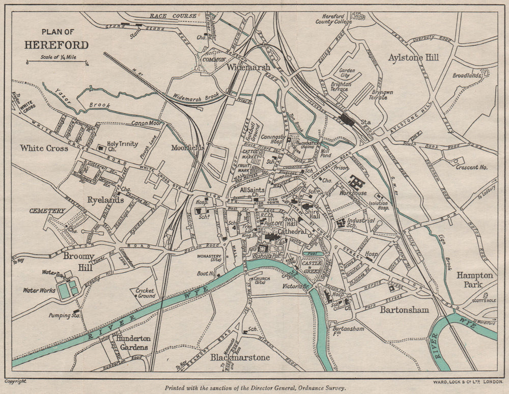 HEREFORD  vintage town/city plan. Herefordshire. WARD LOCK 1948 old map