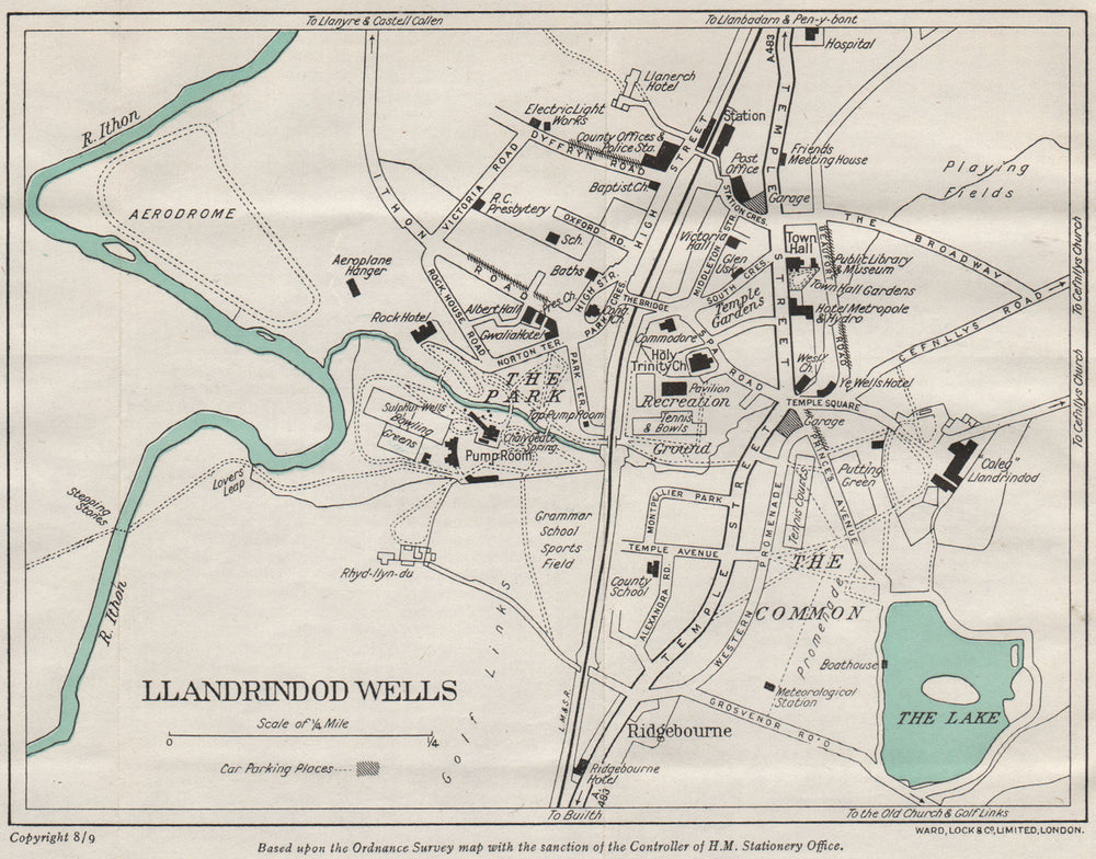 LLANDRINDOD WELLS vintage town/city plan. Wales. WARD LOCK 1948 old map