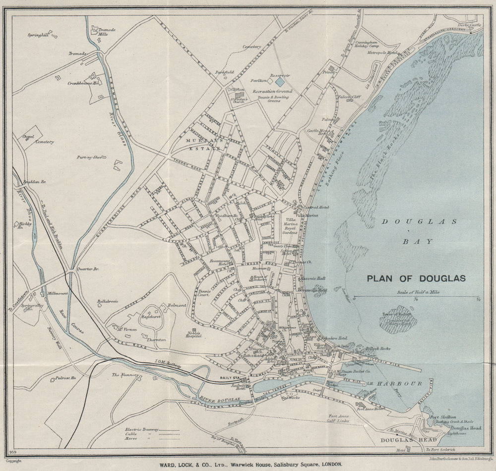 DOUGLAS vintage town/city plan. Isle of Man. WARD LOCK 1929 old vintage map
