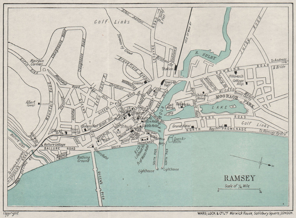 RAMSEY vintage town/city plan. Isle of Man. WARD LOCK 1929 old vintage map