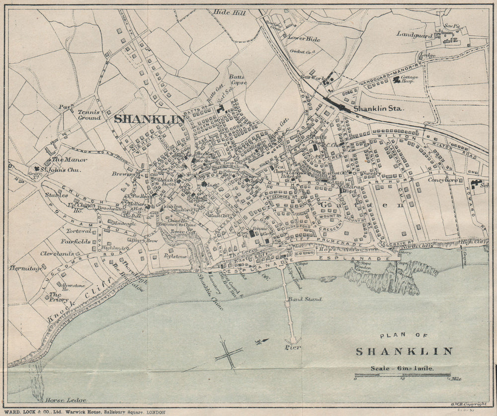 SHANKLIN vintage town/city plan. Isle of Wight. WARD LOCK 1908 old antique map