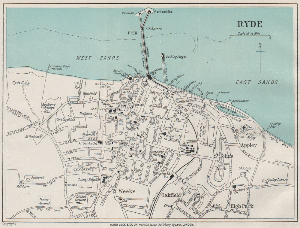 RYDE vintage town/city plan. Isle of Wight. WARD LOCK 1922 old antique map
