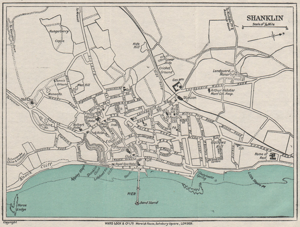 SHANKLIN vintage town/city plan. Isle of Wight. WARD LOCK 1922 old antique map