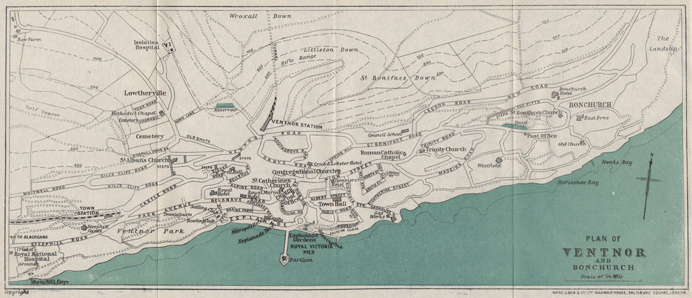 VENTNOR AND BONCHURCH vintage town/city plan. Isle of Wight. WARD LOCK 1922 map