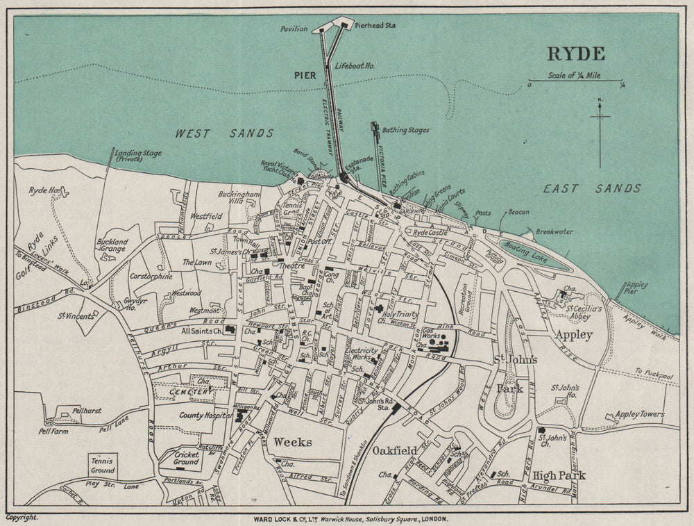 RYDE vintage town/city plan. Isle of Wight. WARD LOCK 1929 old vintage map