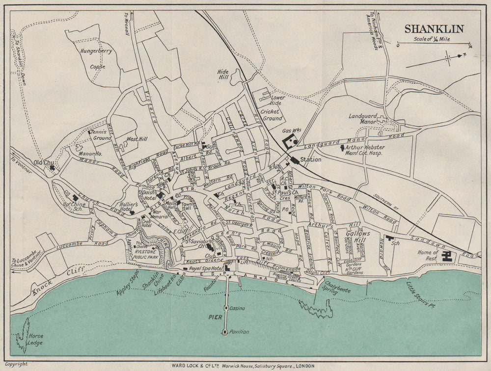 SHANKLIN vintage town/city plan. Isle of Wight. WARD LOCK 1929 old vintage map