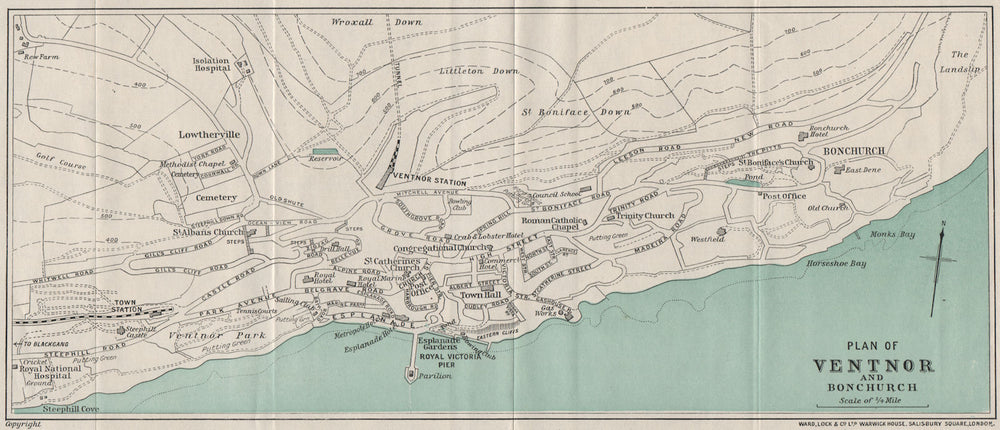 VENTNOR AND BONCHURCH vintage town/city plan. Isle of Wight. WARD LOCK 1929 map