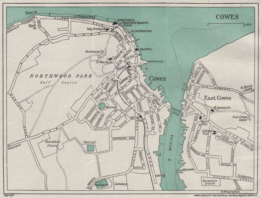 COWES vintage town/city plan. Isle of Wight. WARD LOCK 1929 old vintage map