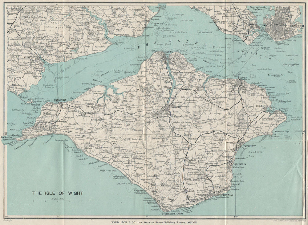 ISLE OF WIGHT with complete railway network. Cowes Ryde. WARD LOCK 1932 map