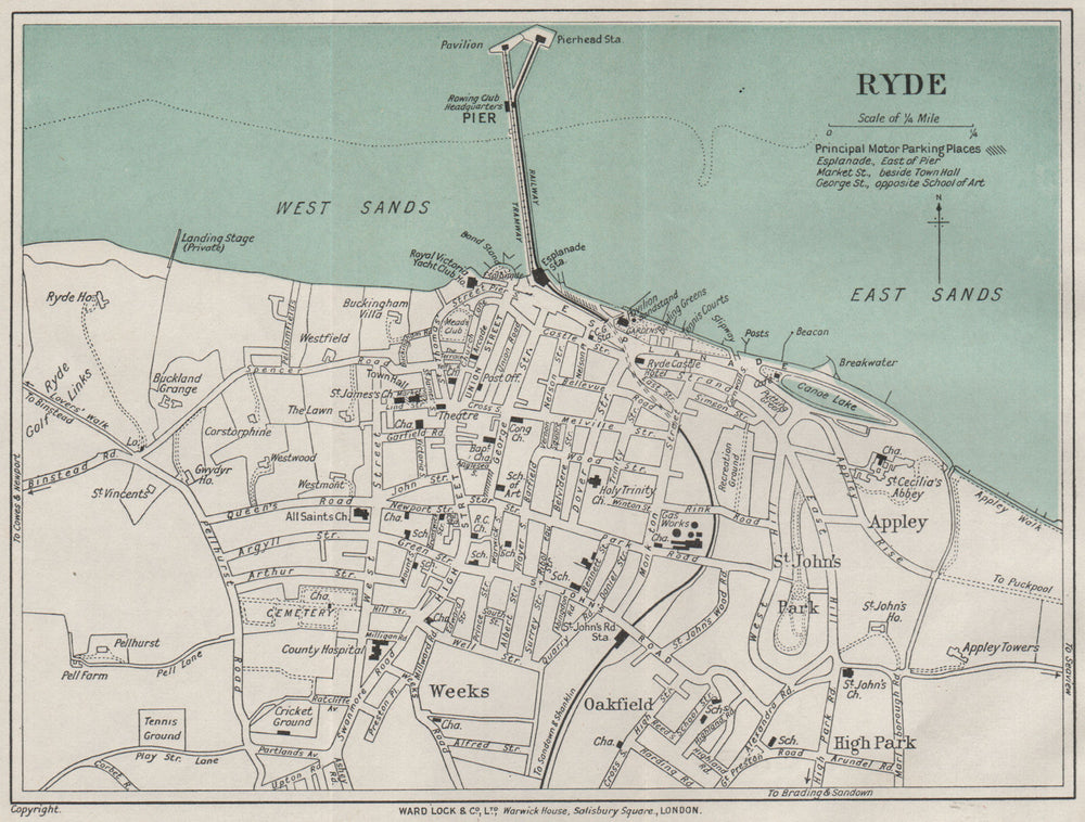 RYDE vintage town/city plan. Isle of Wight. WARD LOCK 1932 old vintage map