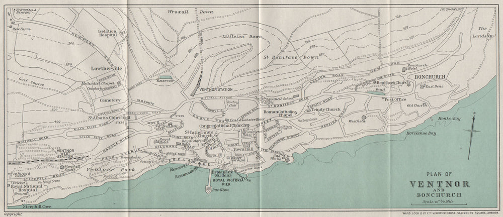 VENTNOR AND BONCHURCH vintage town/city plan. Isle of Wight. WARD LOCK 1932 map