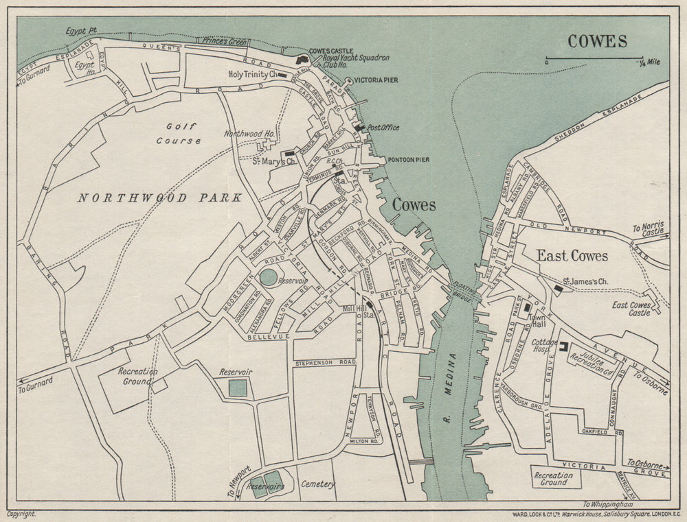 COWES vintage town/city plan. Isle of Wight. WARD LOCK 1932 old vintage map