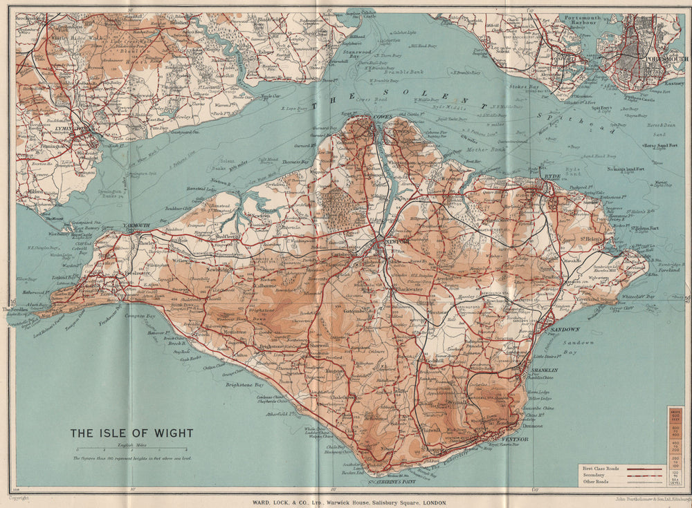 ISLE OF WIGHT showing complete railway network. Cowes Ryde. WARD LOCK 1939 map