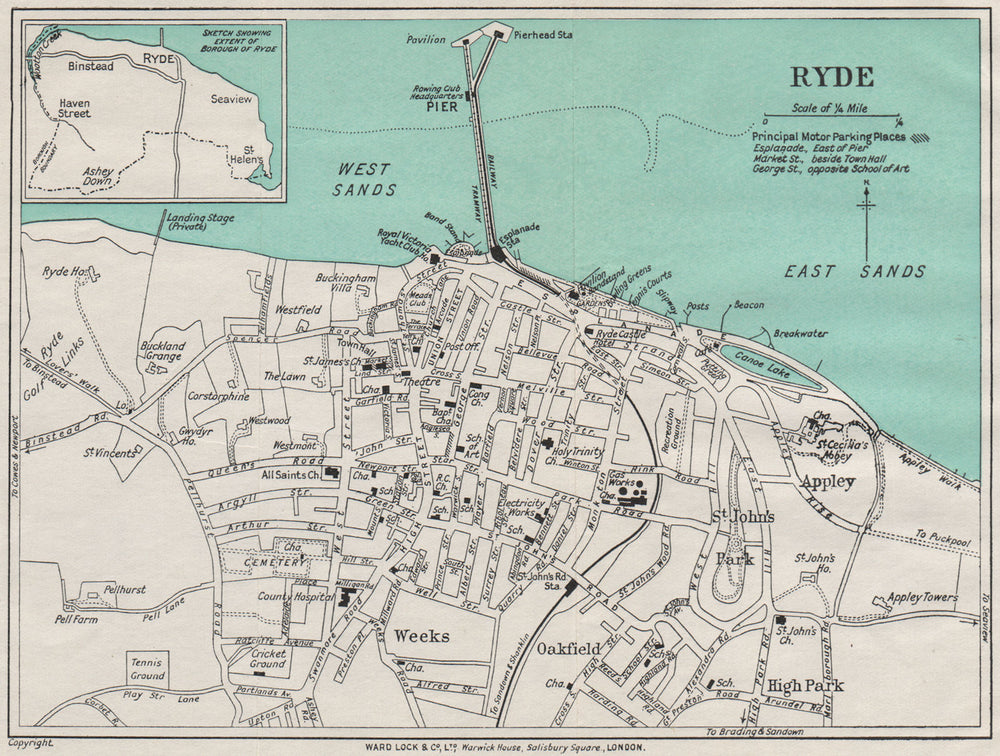 RYDE vintage town/city plan. Isle of Wight. WARD LOCK 1939 old vintage map