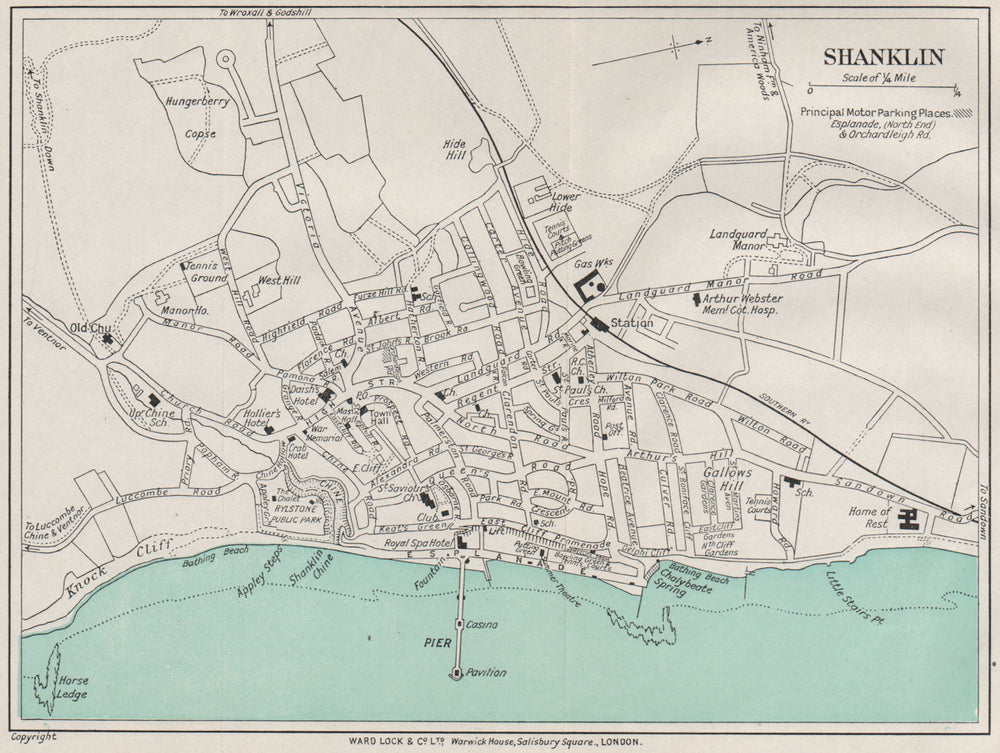 SHANKLIN vintage town/city plan. Isle of Wight. WARD LOCK 1939 old vintage map