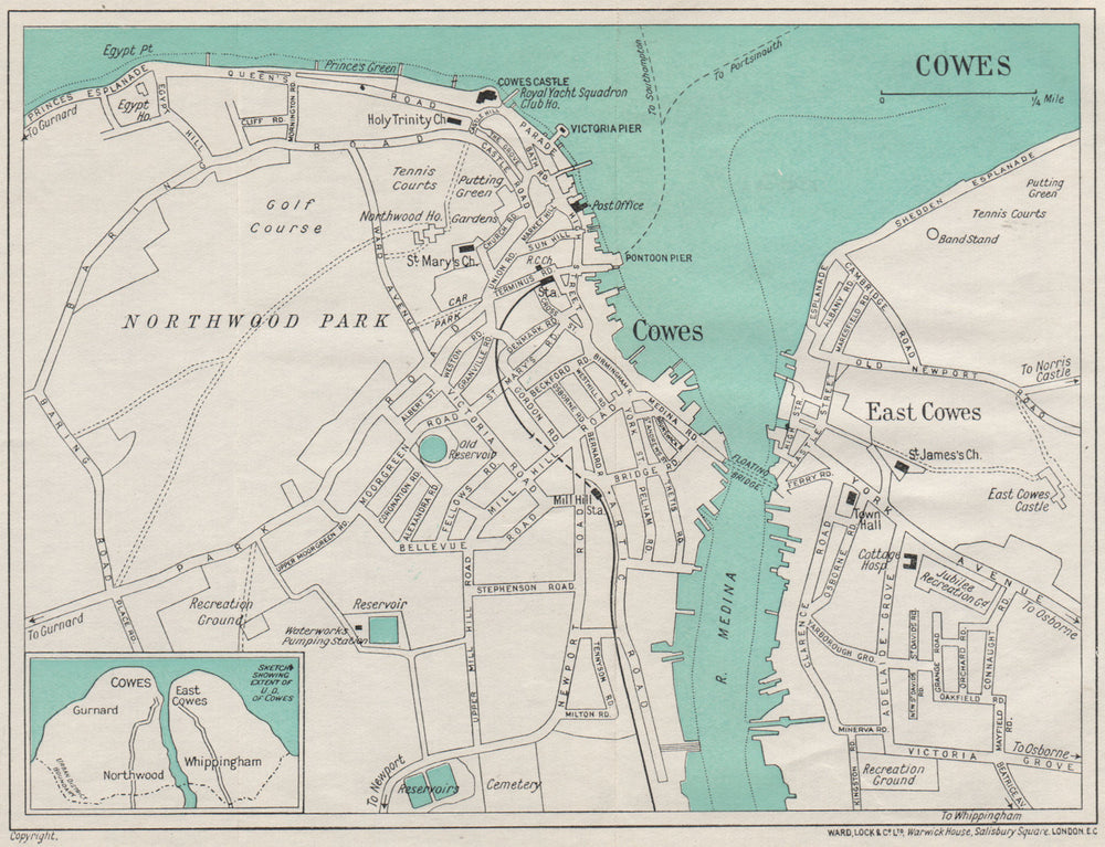 COWES vintage town/city plan. Isle of Wight. WARD LOCK 1939 old vintage map