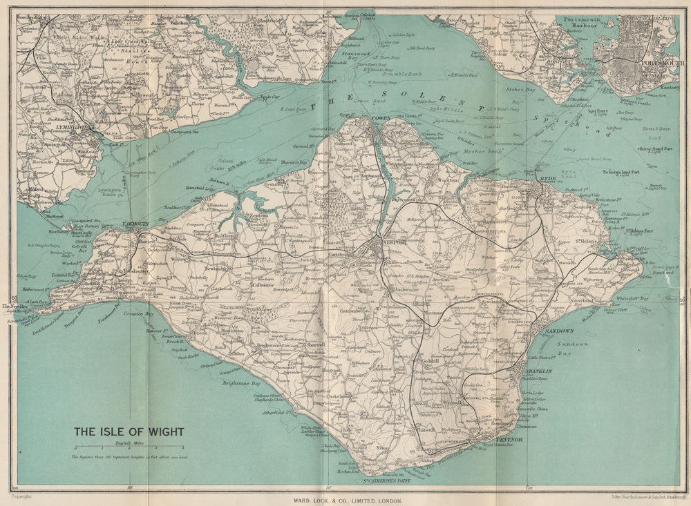 ISLE OF WIGHT showing complete railway network. Cowes Ryde. WARD LOCK 1948 map
