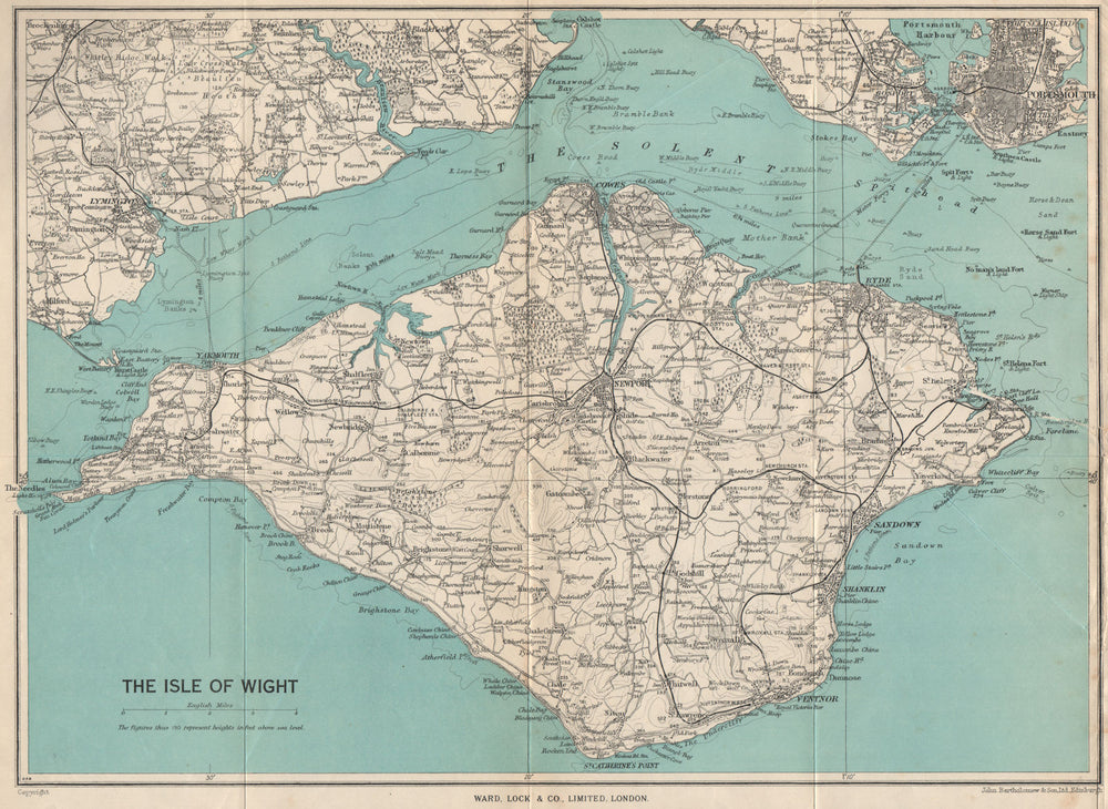 ISLE OF WIGHT showing complete railway network. Cowes Ryde. WARD LOCK 1950 map