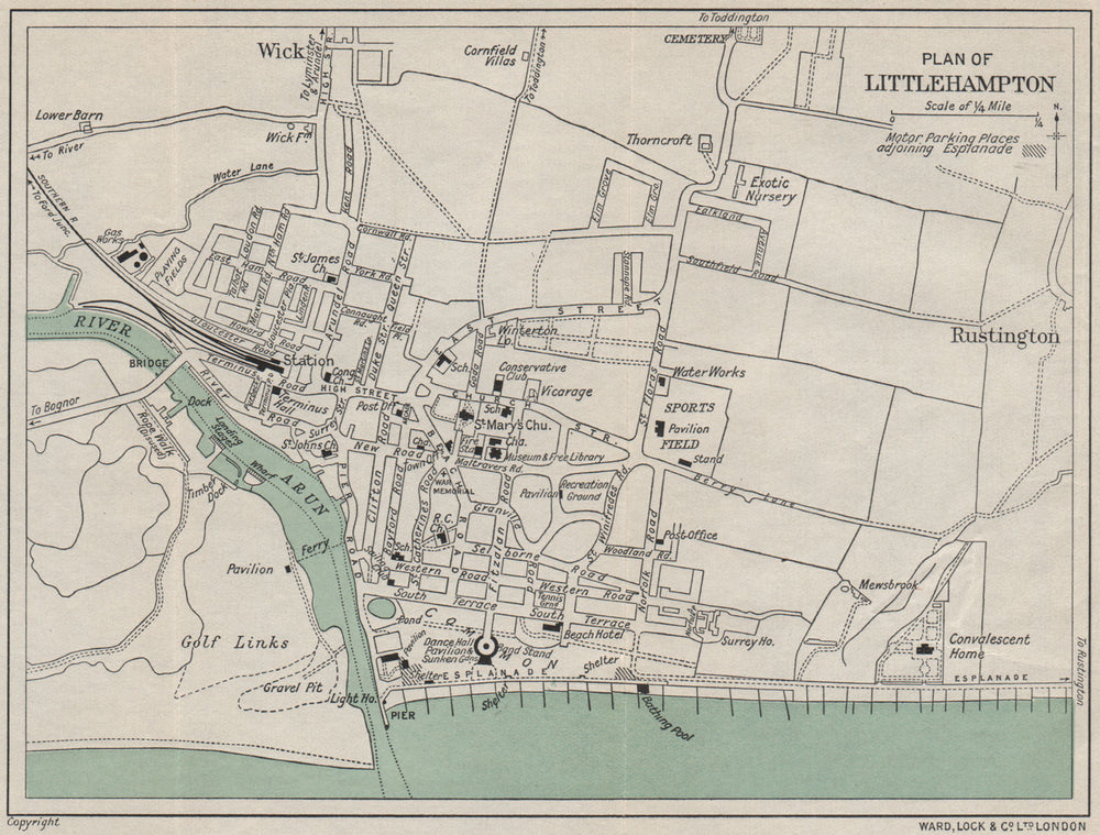 LITTLEHAMPTON vintage town/city plan. Sussex. WARD LOCK 1933 old vintage map
