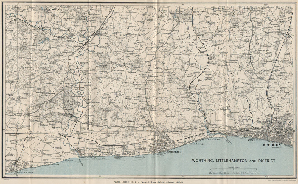 SUSSEX COAST/South Downs. Bognor Regis-Littlehampton-Worthing-Brighton 1933 map