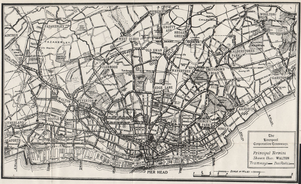 THE LIVERPOOL CORPORATION TRAMWAYS. Everton Bootle Garston. WARD LOCK 1936 map