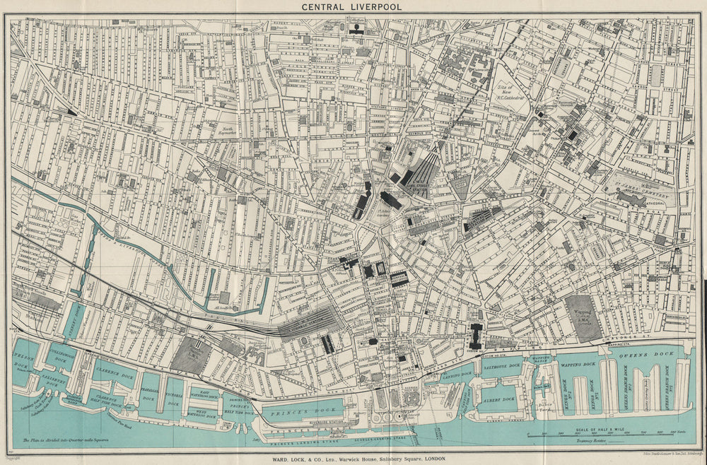 CENTRAL LIVERPOOL vintage town/city plan. Liverpool. WARD LOCK 1936 old map