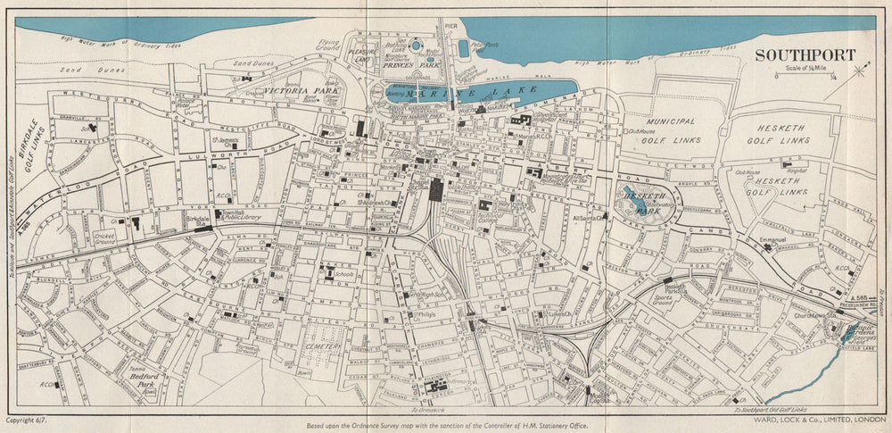 SOUTHPORT vintage town/city plan. Lancashire. WARD LOCK 1949 old vintage map