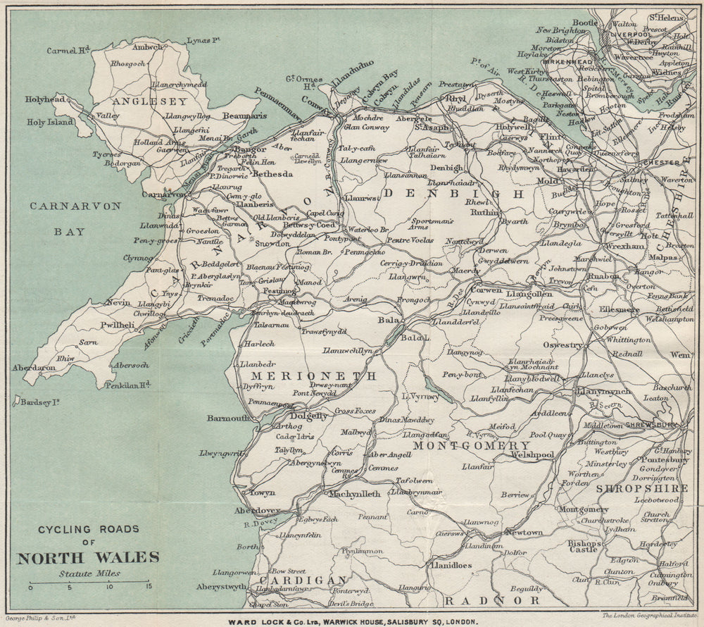 CYCLING ROADS OF NORTH WALES. Snowdonia. WARD LOCK 1906 old antique map chart
