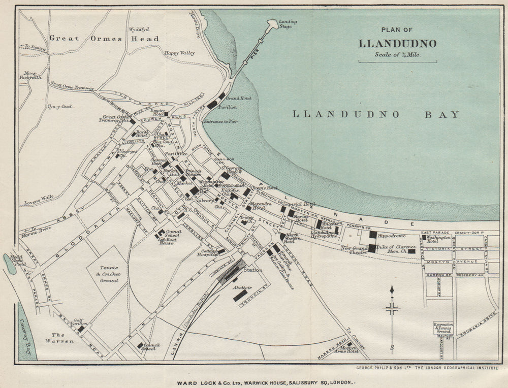 LLANDUDNO vintage town/city plan. Wales. WARD LOCK 1906 old antique map chart