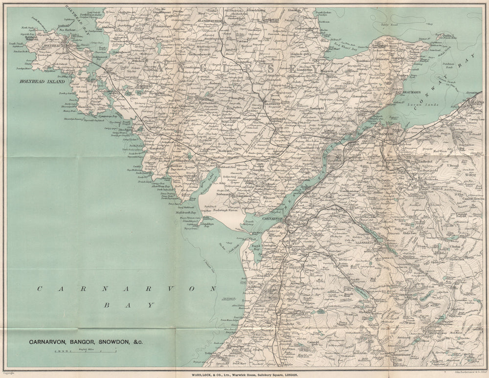 ANGLESEY. Menai Strait Holyhead Bangor Beaumaris Caernarvon. WARD LOCK 1906 map
