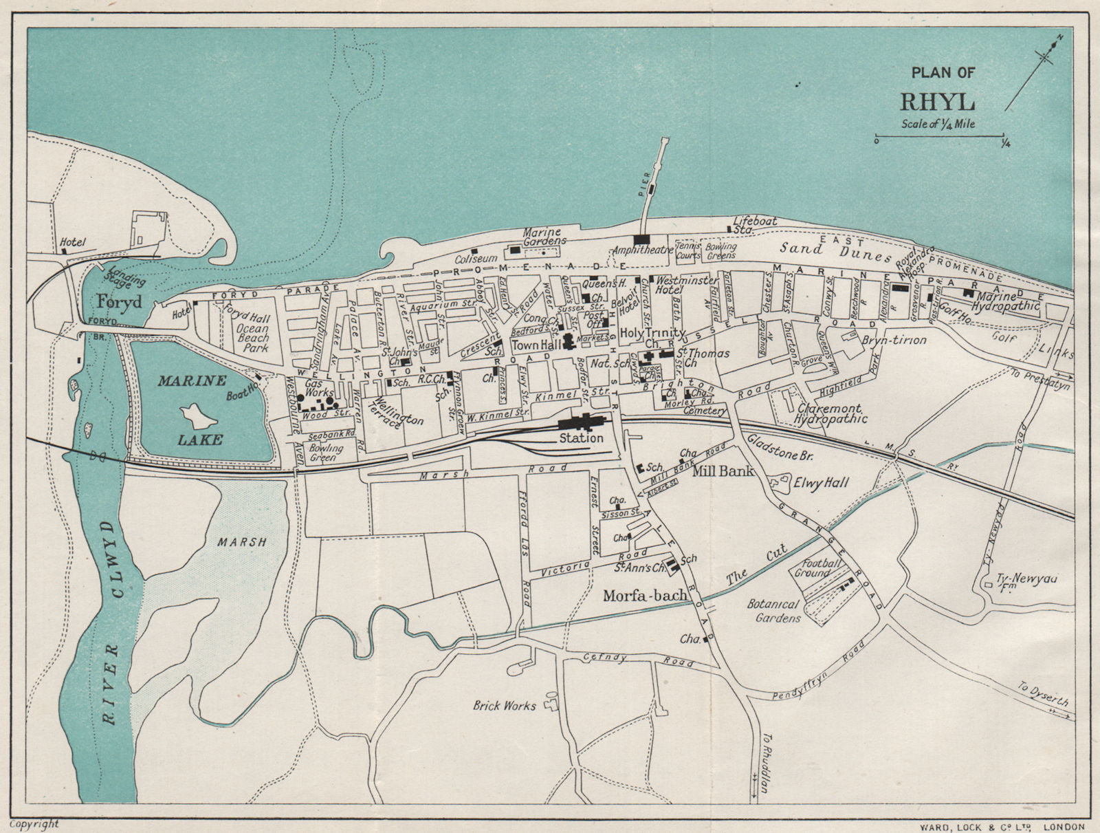 RHYL vintage town/city plan. Wales. WARD LOCK 1925 old vintage map ...
