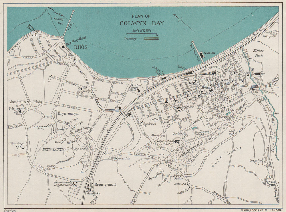 COLWYN BAY vintage town/city plan. Wales. WARD LOCK 1925 old vintage map chart