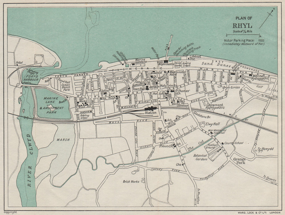 RHYL vintage town/city plan. Wales. WARD LOCK 1930 old vintage map chart