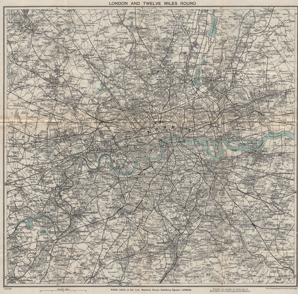 'LONDON AND TWELVE MILES ROUND'. Greater London. WARD LOCK 1925 old map