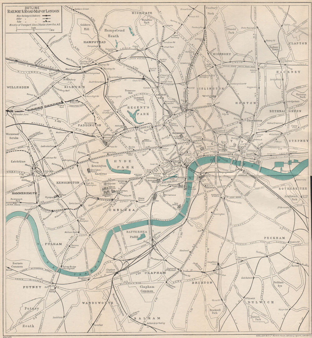 CENTRAL LONDON RAILWAY & ROAD MAP. Underground tube. WARD LOCK 1925 old