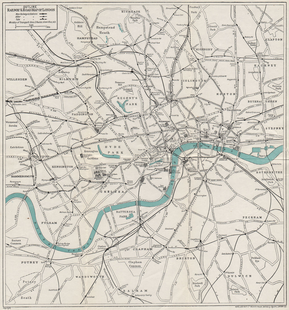 CENTRAL LONDON RAILWAY & ROAD MAP. Underground tube. WARD LOCK 1927 old