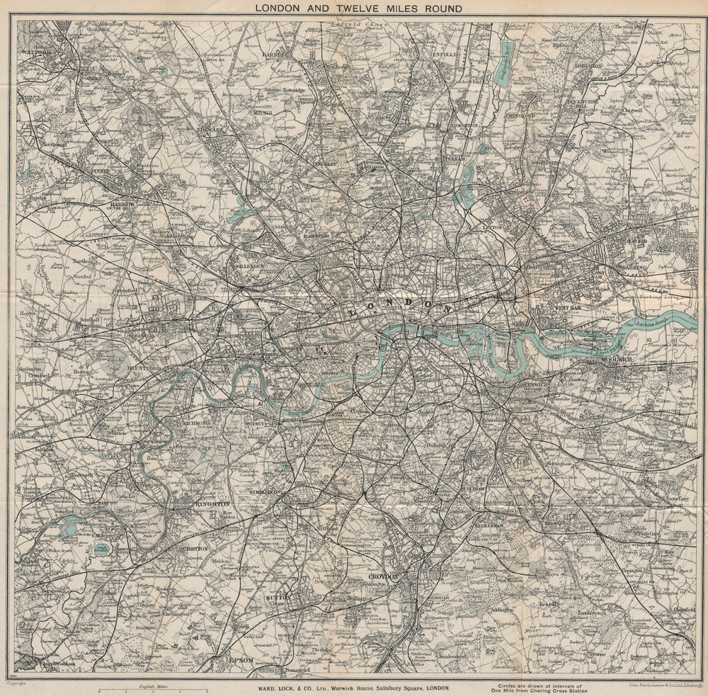 'LONDON AND TWELVE MILES ROUND'. Greater London. WARD LOCK 1930 old map