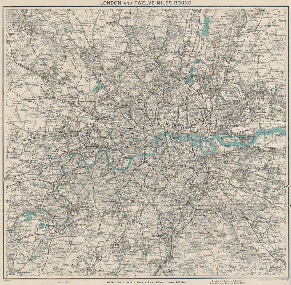 'LONDON AND TWELVE MILES ROUND'. Greater London. WARD LOCK 1933 old map