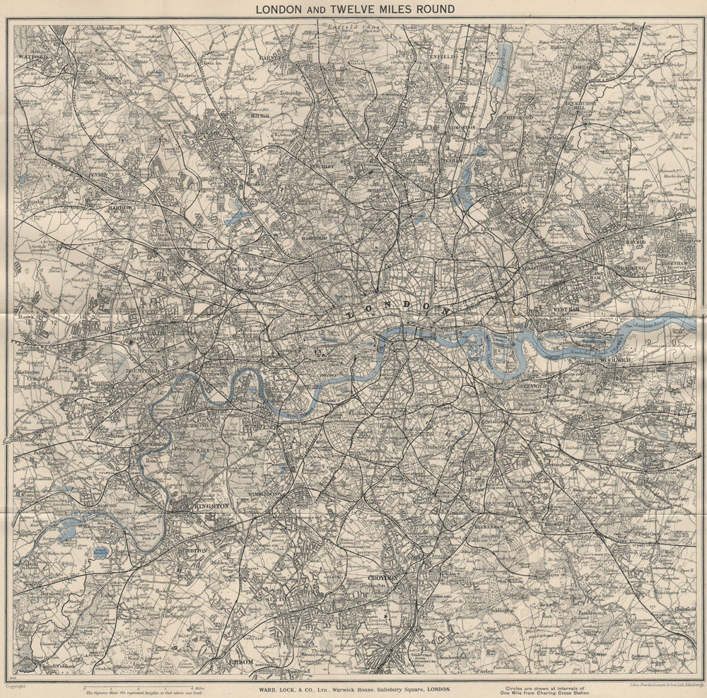 'LONDON AND TWELVE MILES ROUND'. Greater London. WARD LOCK 1937 old map