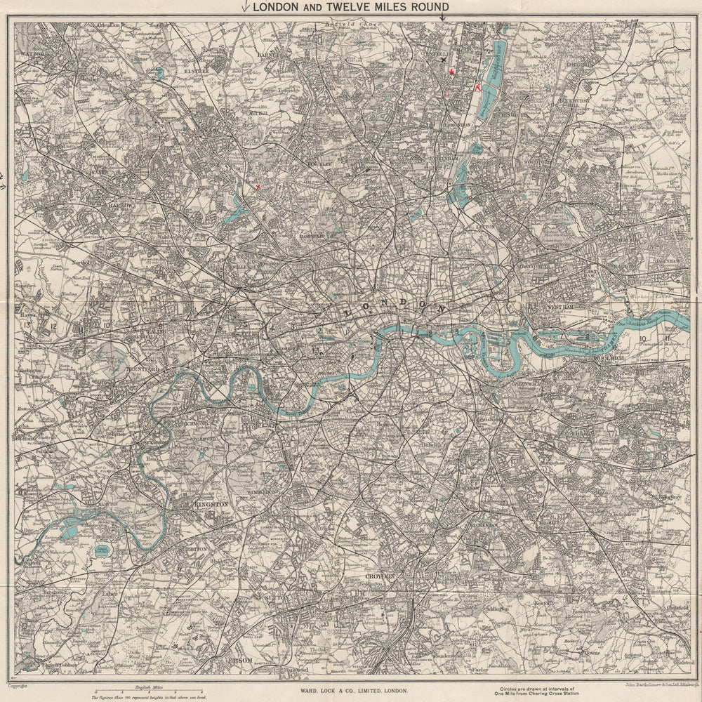 'LONDON AND TWELVE MILES ROUND'. Greater London. WARD LOCK 1951 old map