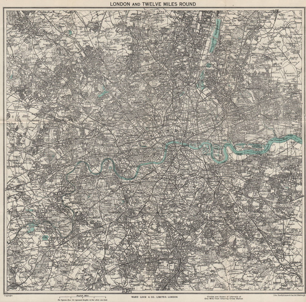 LONDON & TWELVE MILES ROUND'. Greater London. WARD LOCK 1951 old vintage map