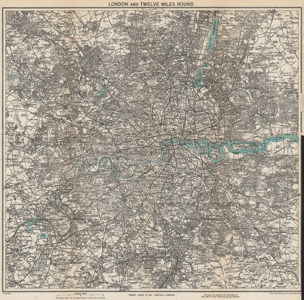 'LONDON AND TWELVE MILES ROUND'. Greater London. WARD LOCK 1953 old map